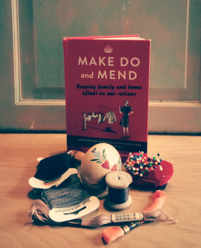 Motivation to make do and mend: Reprint of 1940s guide to make do and mend, cotton reel, darning thread, pins etc