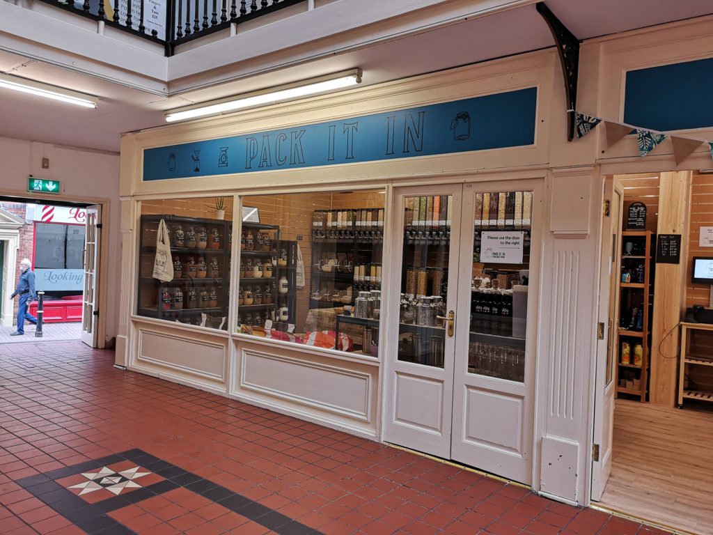 Pack It In - Zero Waste Store shop front in The Old Market Hall, Worcester