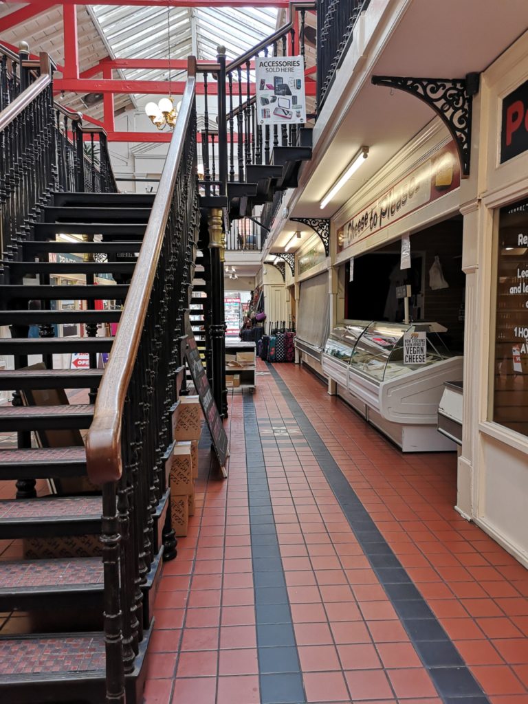 View through The Old Market Hall, Worcester looking out towards The Shambles