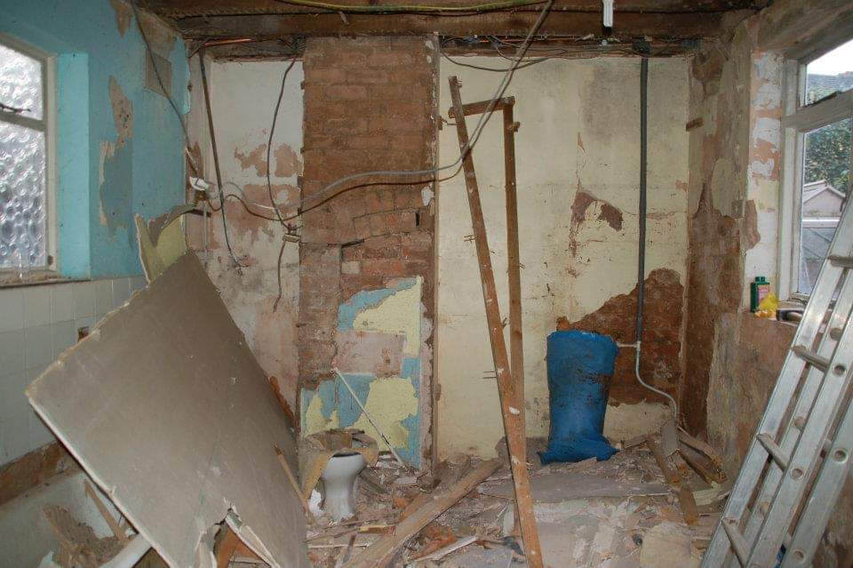 Demolished fittings of the original downstairs kitchen and bathroom