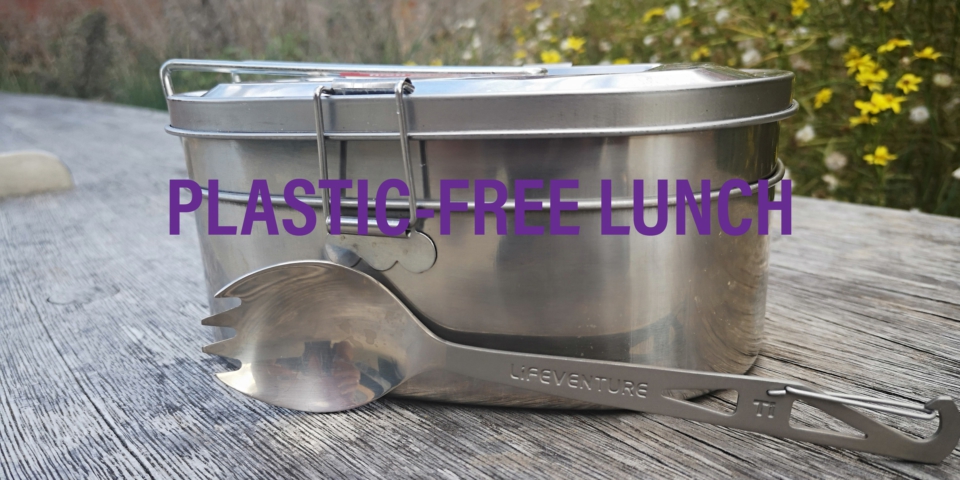 Zero Waste Knowledge - image of stainless steel tiffin (lunch box) and stainless steel spork (cross between a spoon and a fork)