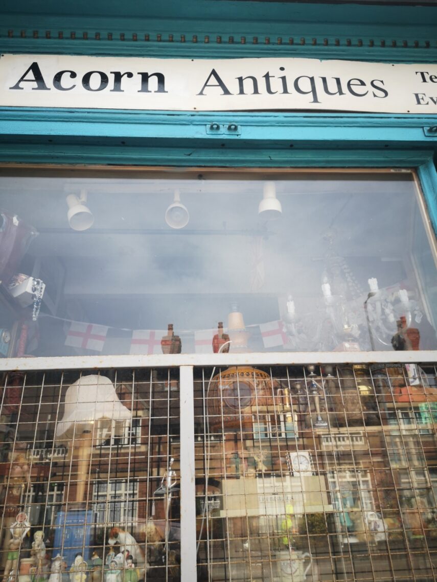 Great Resist - Image of Antique shop (Acorn Antiques, Worcester), closed at end of day. A ramshackle Aladdin's cave.