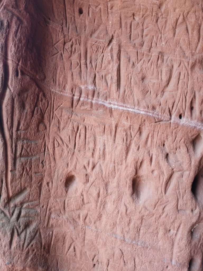 Red Lands - image of graffited rock at Kinver rock houses, Staffordshire